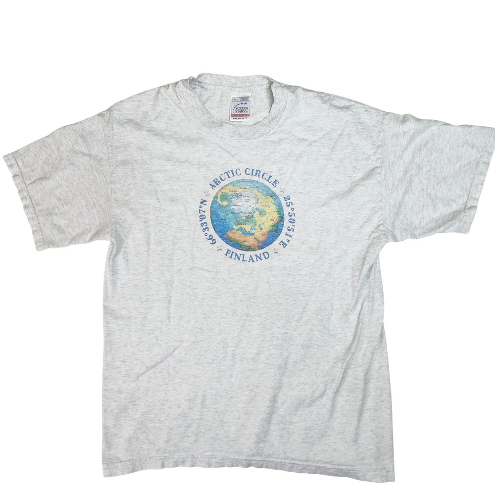 Vintage Screen Stars Arctic Circle Finland Graphic T-Shirt Heather Gray Large
